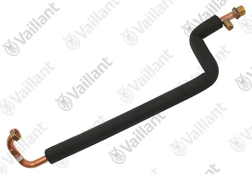 Kupferrohr von Vaillant mit schwarzer Isolierung, gebogen und mit zwei Anschlussenden, geeignet für Heizungsanlagen.